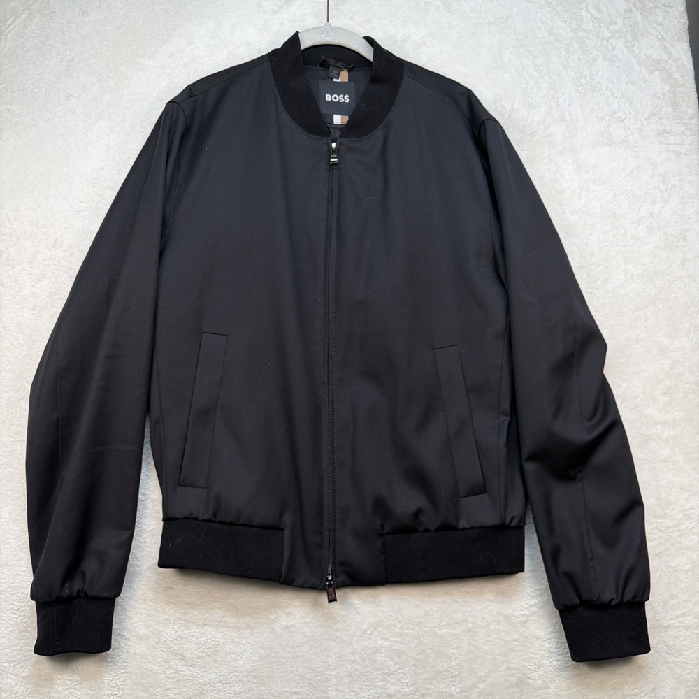BOSS Hugo Boss Super 120 Italian Wool Bomber Jacket Luxury Black Men's 40R